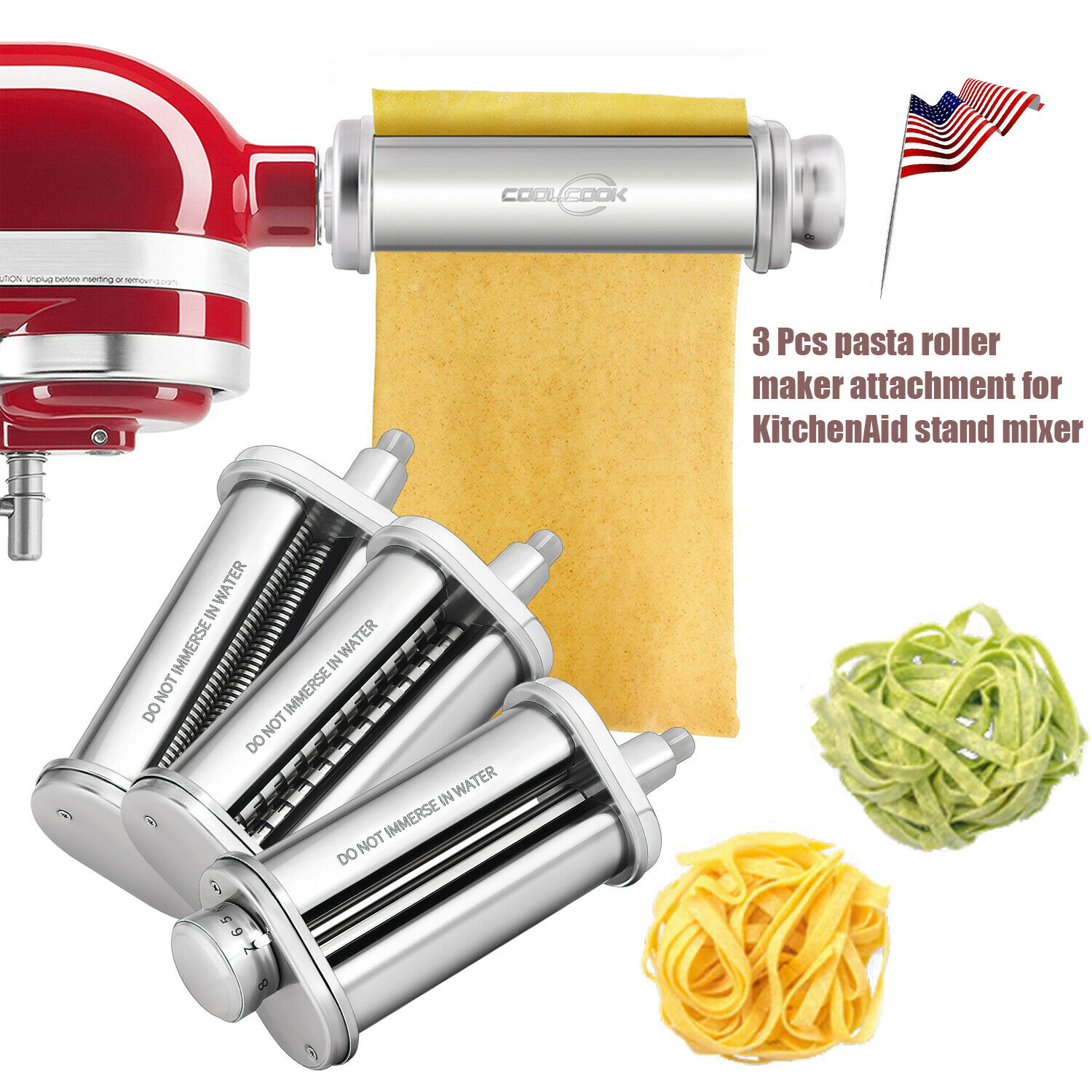 3pcs Pasta Roller Cutter Maker Stand Mixer Attachment Set For Kitchen Aid Set Us