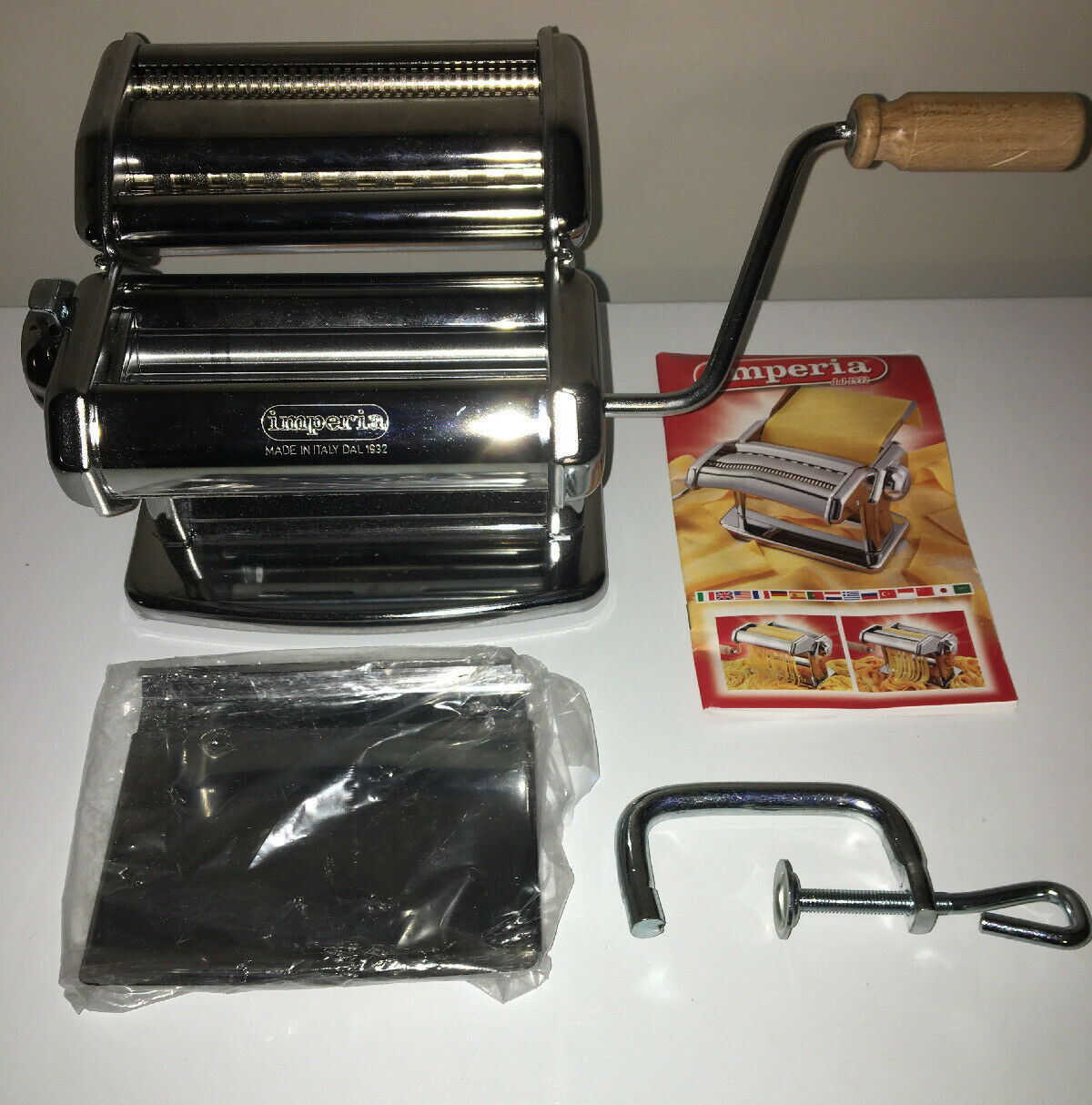 Used Imperia Dal 1932 Chrome Noodle Pasta Maker Machine With Wood Handle